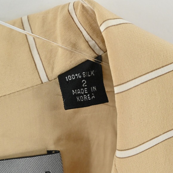 Linda Allard Ellen Tracy Womens Silk Blazer Size 2 Striped Tan Long Line Career - Picture 9 of 16